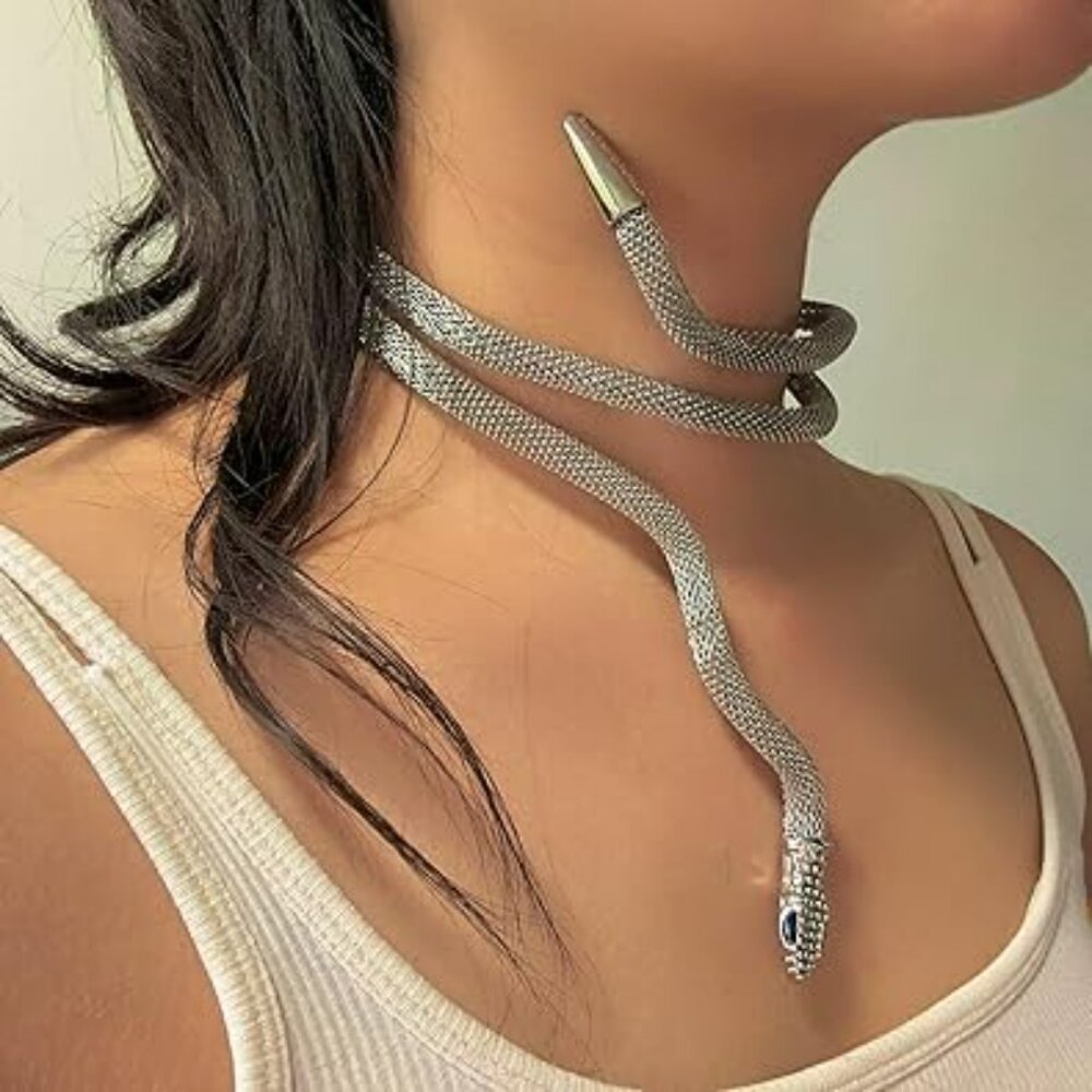 Bendable Snake Choker Necklace Flexible Boho Chunky Bracelet Silver Punk Jewelry